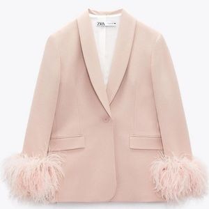 Zara Boxy Straight Cut Blazer With Feathers